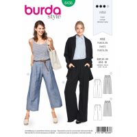 Strih Burda 6436 - Nohavice so širokými nohavicami, letné nohavice, ľanové nohavice