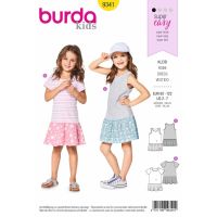 Strih Burda 9341 - Detské tričkoové šaty, tielkové šaty