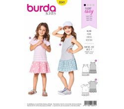 Strih Burda 9341 - Detské tričkoové šaty, tielkové šaty