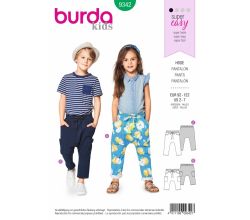 Strih Burda 9342 - Detské tepláky s nízkym sedom, nohavice