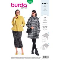 Strih Burda 6372 - Áčkový kabát, kabát s vysokým golierom, krátky kabát