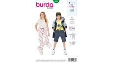 Strih Burda 9324 - Jednoduché detské teplákové nohavice, kraťasy