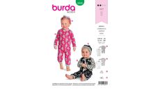 Strih Burda 9328 - Detský overal na zips, čiapka, čelenka