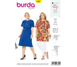 Strih Burda 6305 - Áčkové šaty, tunika pre plnoštíhle