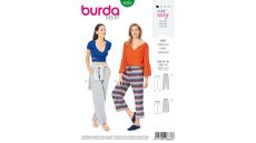 Strih Burda 6333 - Teplákové nohavice, tepláky, džersejové nohavice