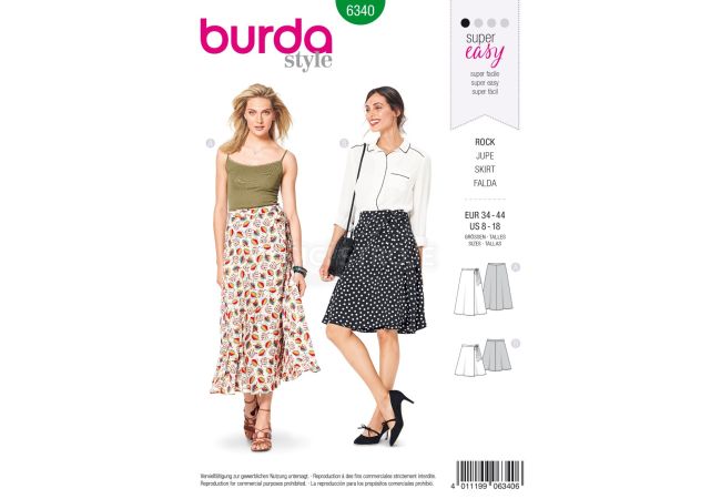 Strih Burda 6340 - Zavinovacie sukne, dlhá sukňa