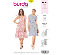 Strih Burda 6343 - Letné šaty, áčkové šaty, šaty s kolesovou sukňou