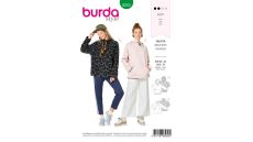 Strih Burda 6253 - Voľná mikina s kapucňou, mikina s vysokým golierom
