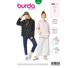 Strih Burda 6253 - Voľná mikina s kapucňou, mikina s vysokým golierom