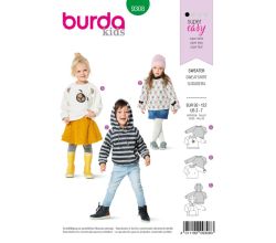 Strih Burda 9308 - Detská mikina, mikina s kapucňou, sveter