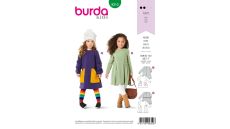 Strih Burda 9310 - Detské áčkové šaty, mikinové šaty