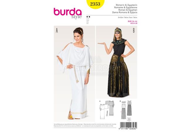 Strih Burda 2353 - Rimanka, Egypťanka, antické šaty