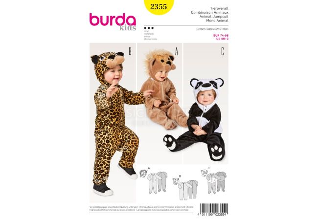 Strih Burda 2355 - Gepard, lev, panda