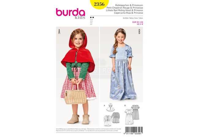 Strih Burda 2356 - Červená čiapočka, princezná