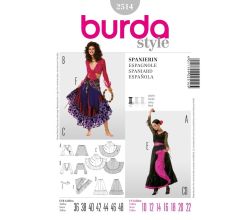 Strih Burda 2514 - Tanečnice flamenca, Carmen, Španělka, cigánka
