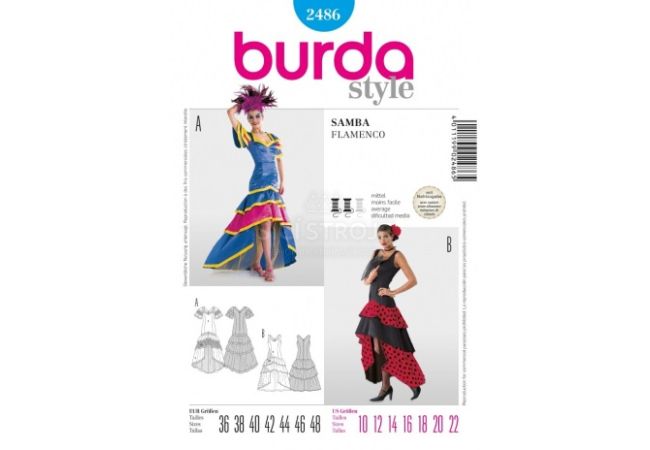 Strih Burda 2486 - Tanečnica, flamenco, samba, Španielka