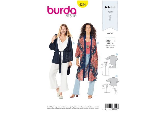 Strih Burda 6244 - Kimono, kardigan