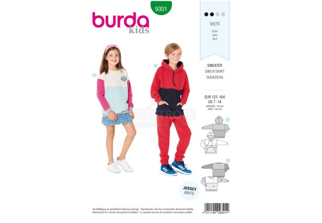 Strih Burda 9301 - Detská mikina (2 varianty)