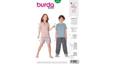 Strih Burda 9288 - Detské tričko, nohavice s gumou v páse, šortky