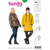 Strih Burda 6195 - Mikina s kapucňou, mikinové šaty pre plnoštíhle