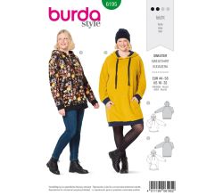 Strih Burda 6195 - Mikina s kapucňou, mikinové šaty pre plnoštíhle