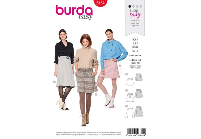 Strih Burda 6154 - Áčková sukňa, mini sukňa