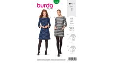 Strih Burda 6149 - Áčkové šaty s vreckami