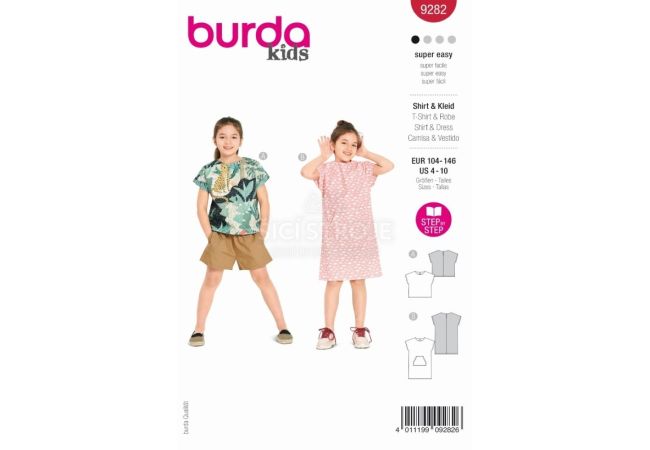 Strih Burda 9282 - Detské tričko, tričkové šaty
