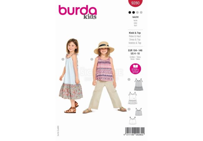 Strih Burda 9280 - Detské tielko, tielkové šaty
