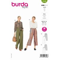 Strih Burda 6148 - Voľné nohavice s gumou v páse, ľanové nohavice