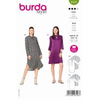 Strih Burda 6127 - Košeľové šaty s viazačkou, šaty so stojačikom
