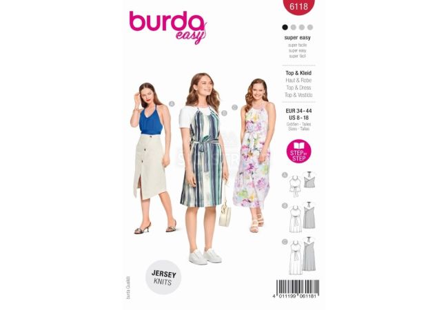 Strih Burda 6118 - Zavinovacie šaty za krk, zavinovací top