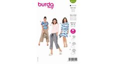 Strih Burda 6111 - Blúzka s výstrihom Carmen, blúzkové šaty s gumou v páse