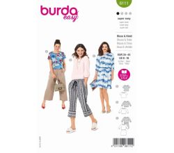 Strih Burda 6111 - Blúzka s výstrihom Carmen, blúzkové šaty s gumou v páse
