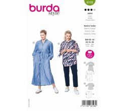 Strih Burda 6108 - Košeľové šaty, košele bez goliera pre plnoštíhle