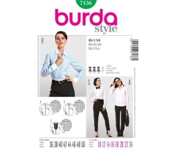 Strih Burda 7136 - Košeľa, košeľa s plastrónom