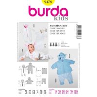 Strih Burda 9478 - Detská kombinéza, bunda s kapucňou, nohavice, zatepľovací návlek