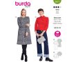Strih Burda 5677 - Áčkové šaty s dlhým rukávom, top so stojačikom
