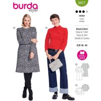 Strih Burda 5677 - Áčkové šaty s dlhým rukávom, top so stojačikom