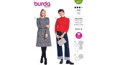 Strih Burda 5677 - Áčkové šaty s dlhým rukávom, top so stojačikom