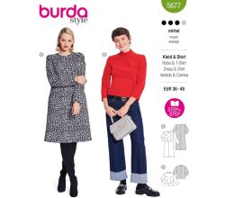 Strih Burda 5677 - Áčkové šaty s dlhým rukávom, top so stojačikom