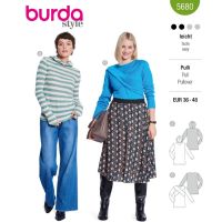 Strih Burda 5680 - Mikina s kapucňou, pletený upnutý top s prekrížením