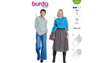 Strih Burda 5680 - Mikina s kapucňou, pletený upnutý top s prekrížením