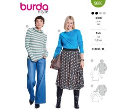 Strih Burda 5680 - Mikina s kapucňou, pletený upnutý top s prekrížením