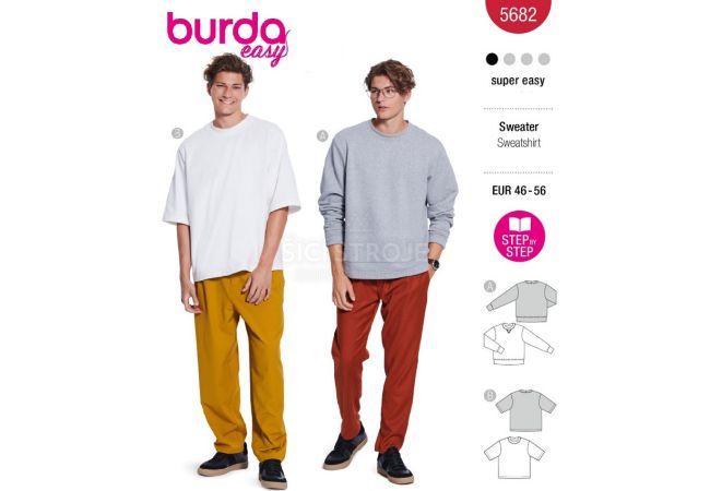 Strih Burda 5682 - Pánska mikina, pánske splývavé tričko