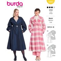 Strih Burda 5683 - Kabát s dvojradovým zapínaním, kabát so širokou sukňou