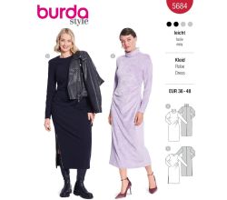 Strih Burda 5684 - Úzke rolákové šaty, midi šaty s asymetrickým riasením