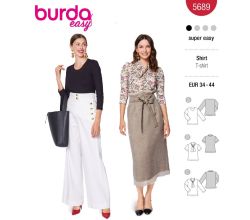 Strih Burda 5689 - Džersejové tričko s dlhým rukávom, krajková blúzka s viazačkou