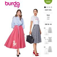 Strih Burda 5690 - Široká sukňa, kolesová sukňa, dlhá sukňa