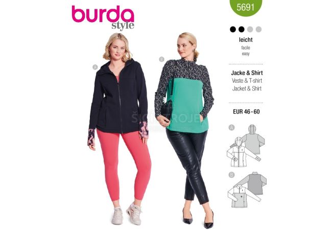 Strih Burda 5691 - Športové tričko, funkčná bunda na zips